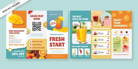 Juice menu trifold brochure template | Premium Vector #Freepik #vector #fruit-drink #drink-juice #fresh-juice #fruit-juice Juice Brochure, Juice Menu Design, Menu Trifold, Juice Menu, Brochure Food, Brochure Design Layouts, Drink Juice, Menu Layout, Brochure Design Layout