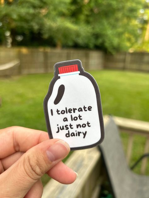 Perfect for the lactose intolerant person in your life! Printed on sticker paper and laminated for extra durability, water resistant. About 3 in.#StickerBookFun #StickerBookLove #StickerBookAddict #StickerBookObsessed #StickerBookCommunity Etsy Craft Ideas, Cool Sticker Ideas, Illustrated Stickers, Ideas For Stickers, Trending Stickers, Sticker Design Inspiration, Sticker Inspo, Stickers Cool, Lactose Intolerant