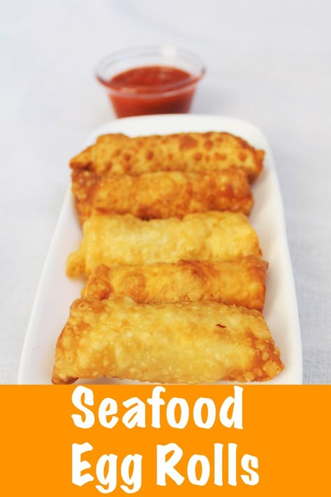 Seafood Egg Rolls Seafood Egg Rolls, Shrimp Rolls Recipe, Crab Eggs, Shrimp Egg Rolls, Egg Roll Recipe, Honey Sriracha Sauce, Appetizer Table, Spring Roll Recipe, Chinese Cooking Recipes