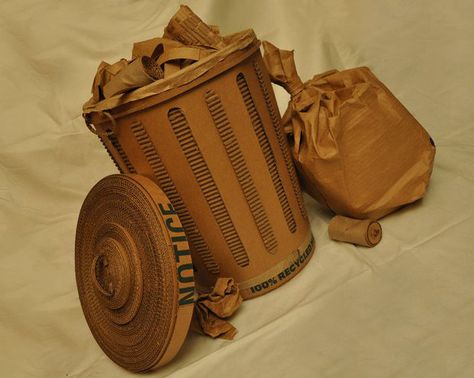 trashcan Cardboard trash can in cardboard  with Trash garbage Cardboard Can Can Sculpture, Cardboard Train, Cardboard Recycling, Eco Products, Cardboard Crafts Diy, Recycled Art Projects, Cardboard Sculpture, Recycled Cardboard, Cardboard Art