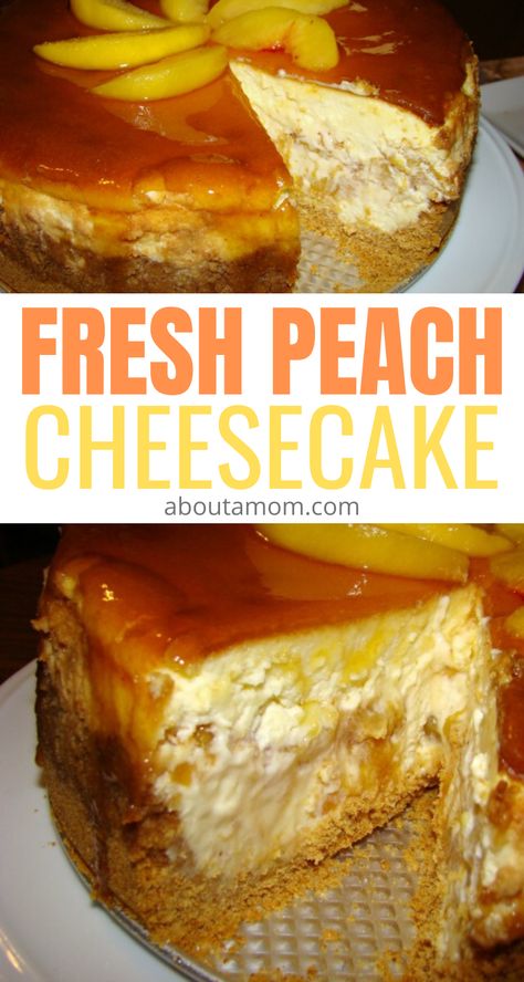 This is by far the best cheesecake I have ever made. The New York style cheesecake has a hidden layer of sweet peach compote that is truly to die for. Truly the very best fresh peach cheesecake recipe. #peaches #cheesecake #cheesecakerecipes #peachrecipes #dessert #freshpeachdesserts #dessertrecipes Peach Pie Cheesecake, Cheesecake With Peaches, Fresh Peach Cheesecake Recipes, Summer Berry And Peach Cheesecake, Pear Cheesecake Recipes, Chesses Cake Recipe, Peach Cheesecake Recipes, Peaches Cheesecake, Fruit Cheesecake Recipes