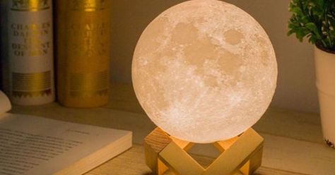 Bring the moon to you. Mood Lamps, Moon Lamp, Tiny House Decor, Buffet Lamps, Lamp For Bedroom, Wooden Stand, Night Lamps, Minimalist Bedroom, Creative Decor