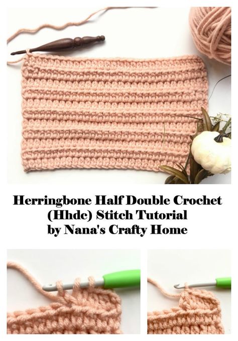 Hhdc Tutorial, Herringbone Crochet Stitch, Herringbone Half Double Crochet Stitch, Herringbone Half Double Crochet, Herringbone Crochet, Half Double Crochet Decrease, Crochet Stitch Tutorial, Double Crochet Decrease, Half Double Crochet Stitch