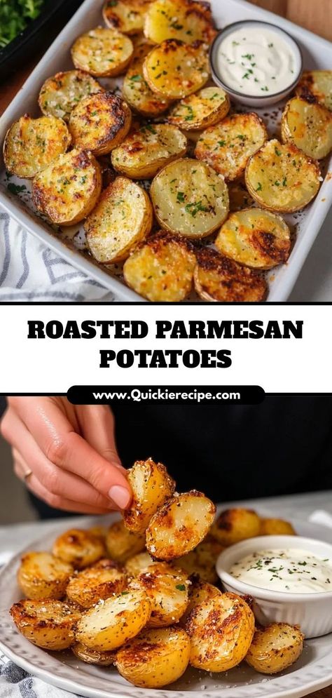 Crispy, golden, and packed with cheesy flavor, these Roasted Parmesan Potatoes are an easy and delicious side dish. Perfectly seasoned and roasted to perfection, they pair well with any meal. Ingredients: 4 medium potatoes, diced 1/2 cup grated Parmesan cheese 2 tbsp olive oil 1 tsp garlic powder A crispy, cheesy potato dish that’s always a crowd-pleaser Parmesean Roasted Potatoes, Sunday Roast Potatoes, Parmesean Potatoes, Roasted Parmesan Potatoes, Garlic Parmesan Roasted Potatoes, Parmesan Butter, Creamy Dipping Sauce, Crispy Parmesan Potatoes, Garlic Parmesan Potatoes