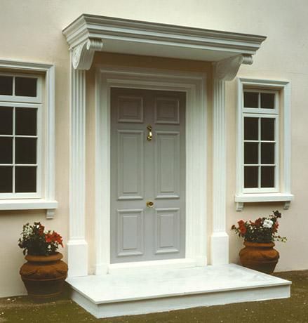 Entrance Door Canopy, Colonial Facade, Exterior Door Frame, Door Pergola, Portico Design, Door Overhang, Front Door Canopy, Exterior Door Designs, Ideas For House