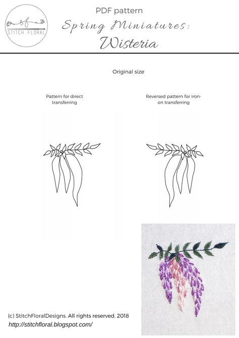 Spring Miniatures Wisteria.pdf - Google Drive Wisteria Embroidery, Yellow Wisteria, Hand Embroidery Patterns, Embroidery Inspiration, Size Pattern, Iron On Transfer, Wisteria, Spring Floral, Pdf Pattern