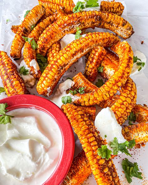 Spicy Masala Airfried Corn ribs — The Global Vegetarian Spicy Corn Ribs, Corn Ribs, Spicy Corn, Chicken Tender, Creamed Corn, Red Chili Powder, Tiktok Viral, Coriander Powder, Yogurt Cups