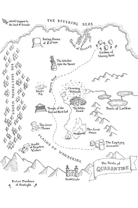 The Quarantine Atlas: Hand-drawn maps of the landscape of the early pandemic. Esl Crafts, Fantasy Map Art, Draw Map, Maps Drawing, Maps Illustration Design, Drawing Maps, City Map Drawing, Site Maps, Hand Drawn Maps