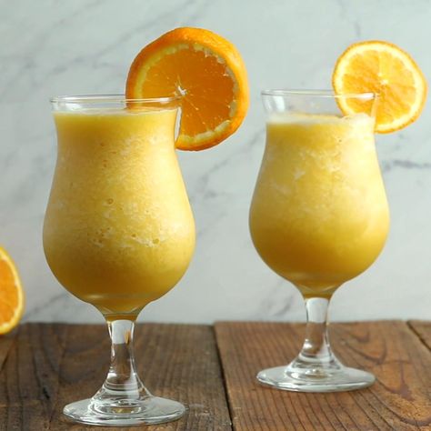 Frozen “Mimosa” Recipe by Tasty Frozen Mimosa Recipe, Frozen Mimosa, Luau Recipes, Party Punches, Mimosa Champagne, Digital Cookbook, Alcohol Beverages, Alcholic Drinks, Mimosa Recipe