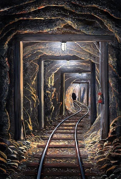 Gold Miners, Coal Miners, Gold Mining, Coal Mining, Industrial Art, Mural Painting, Fantasy Landscape, Abandoned Places, Art Plastique