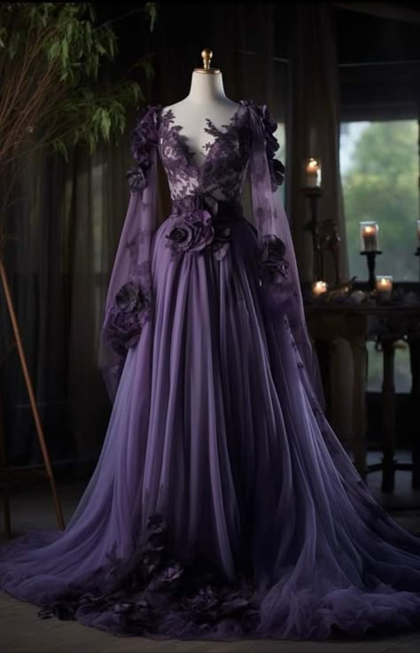 Dark Purple Gown, Purple Dress Formal, Purple Goth Dress, Amethyst Dress, Ball Outfits, Regular Outfits, Purple Ball Gown, Wolf Dress, Tale Dress