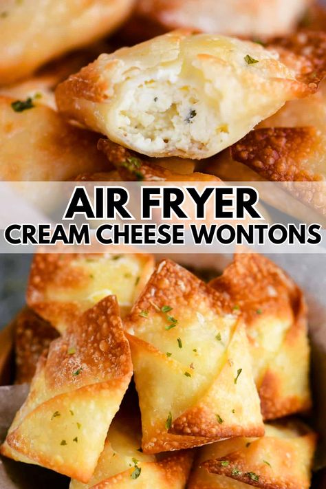 Air Fryer Cheese Wontons, Air Fried Cream Cheese Wontons, Air Fryer Cream Cheese Rangoon, Air Fry Cream Cheese Wontons, Cream Cheese Wonton Recipes Air Fryer, Air Fried Wonton Recipes, Air Fryer Won Tons, Cream Cheese Air Fryer Recipes, Supper Ideas Air Fryer