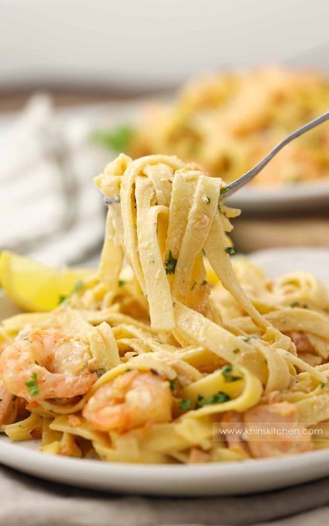 Salmon and Prawn Pasta Prawn And Salmon Recipes, Salmon And Prawn Pasta, Salmon Tagliatelle Recipes, Seafood Tagliatelle, Prawn Pasta Recipe, Salmon Tagliatelle, Salmon Linguine, Creamy Seafood Pasta, Tagliatelle Recipe