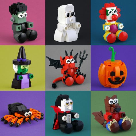 Hallowe'en has never looked so cuddly Halloween Lego Instructions, Lego Halloween Build, Halloween Lego Builds, Lego Halloween Ideas, Halloween Lego Ideas, Lego Penguin, Lego Pumpkin, Halloween Lego, Lego Spider