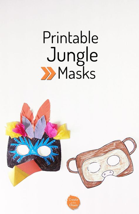 A fun kids craft- Printable jungle animal masks.  Toucan and monkey masks www.createinthechaos.com Jungle Theme Crafts, Jungle Theme Activities, Animal Mask Templates, Jungle Animal Crafts, Preschool Jungle, Jungle Activities, Ocean Sensory, Printable Animal Masks, Jungle Crafts