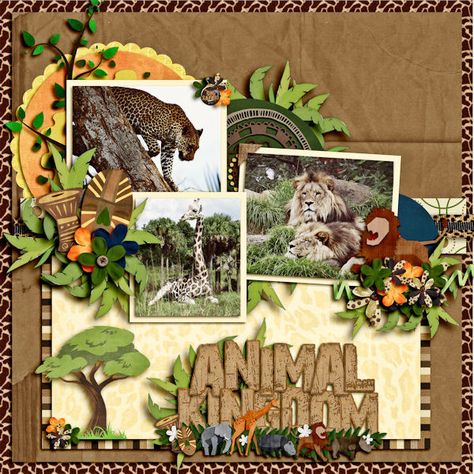 Use brown background with trim. Animal Kingdom General - Page 13 - MouseScrappers.com Safari Scrapbook Layouts, Safari Scrapbook, Bridal Shower Scrapbook, Paper Bag Scrapbook, Travel Scrapbook Pages, Recipe Scrapbook, Disney Scrapbooking Layouts, Vacation Scrapbook, Disney Scrapbook Pages