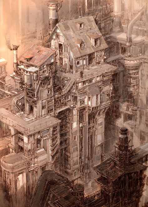 Arte Robot, Sketch Paper, Cyberpunk City, Image Painting, Pen Sketch, Matte Painting, Game Inspiration, Environment Design, Environment Concept Art