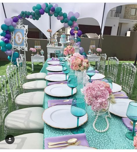 Girly Party Ideas, Mermaid Birthday Party Decorations, Mermaid Theme Birthday Party, Mermaid Party Decorations, Mermaid Theme Party, Girl Birthday Decorations, Sea Birthday Party, Mermaid Parties, Mermaid Baby Showers