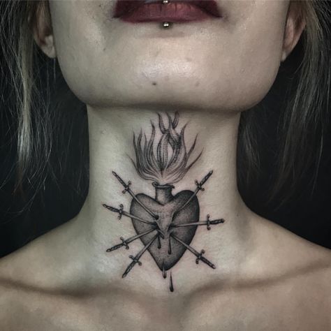 ED TAEMETS Throat Tattoo Designs, Filler Tattoos, Lower Stomach Tattoos, Button Tattoo, Sacred Heart Tattoos, Throat Tattoo, Kunst Tattoos, Tattoos Women, Stomach Tattoos