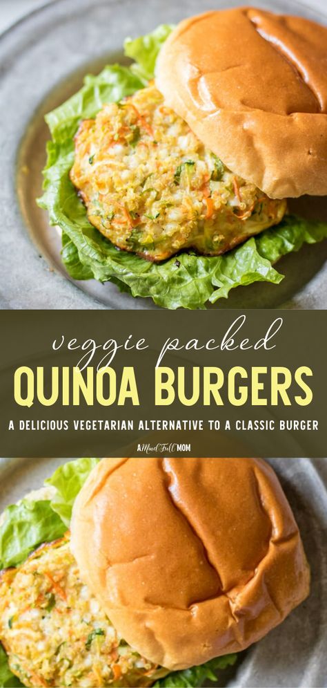 Looking for a delicious vegetarian alternative to the classic burger? Try these Veggie Packed Quinoa Burgers!  Made with quinoa, cottage cheese, and fresh vegetables, they are hearty, healthy, high in protein, and gluten-free. Add this recipe to your summer menu ideas! High Protein Vegetable Recipes, Gluten Free Veggie Burger Recipe, Summer Plant Based Recipes, Healthy Veggie Burger Recipe, Quinoa Patties Recipes, Vegetarian Roast Dinner Alternative, Gluten Free Veggie Burger, Summer Menu Ideas, Crispy Quinoa Burgers