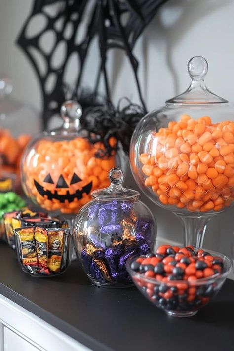 "Treat your guests with a DIY Halloween Candy Bar Station! 🍬🎃 Perfect for parties and trick-or-treaters. #HalloweenCandyBar #DIYHalloweenDecor #SpookyTreats" Diy Halloween Candy, Diy Candy Bar, Halloween Candy Bar, Bar Station, Spooky Treats, Diy Candy, Trick Or Treater, Backyard Party, Halloween Candy