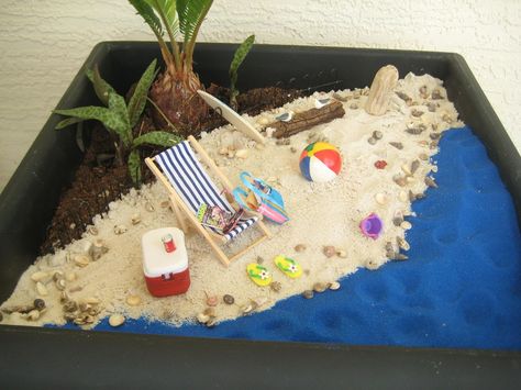 Miniature Beach Scene, Beach Fairy Garden, Mini Zen Garden, Zen Gardens, Fairy Garden Crafts, Faeries Gardens, Mini Fairy Garden, Deco Nature, Garden Mini