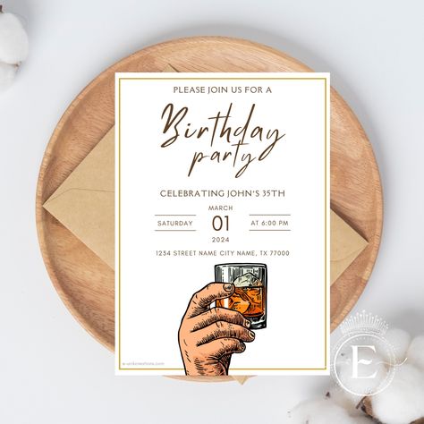 Whiskey Birthday, Mens Birthday Party, Adult Birthday Invitations, Birthday Name, Printed Invitations, Save You, Gift Registry, Invitation Paper, Birthday Invitations