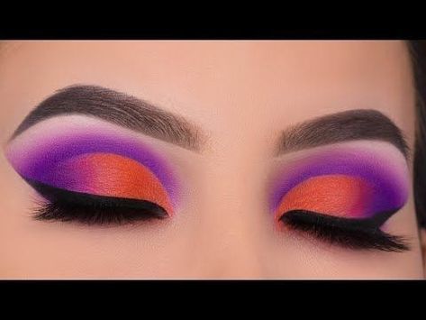 Purple And Orange Eyeshadow Looks, Orange And Purple Eye Makeup, Morphe 35a Up Til Dawn Looks, Orange And Purple Eyeshadow, Purple And Orange Eyeshadow, Orange And Purple Makeup, Cut Crease Makeup Looks, Maquillaje Cut Crease, Purple Cut Crease