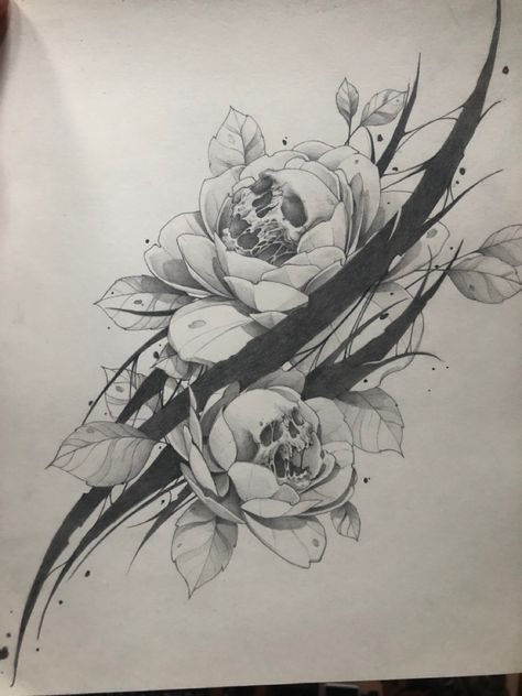 Hellborne Flower Tattoo, Monster Flower Tattoo, Goth Flowers Drawing, Smoky Flower Tattoo, Forest Flowers Tattoo, Gothic Botanical Tattoo, Dark Neo Traditional Tattoo, Feminine Tattoo Cover Up Ideas, Dark Ornamental Tattoo Design