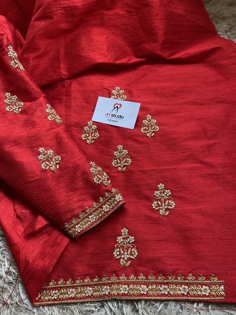 Butti Work Embroidery Blouse, Khat Work Blouse Design, Butti Work Embroidery, Red Blouse Design, Brocade Blouse Designs, Maggam Blouses, Lace Blouse Design, Blouse Designs High Neck, Latest Bridal Blouse Designs