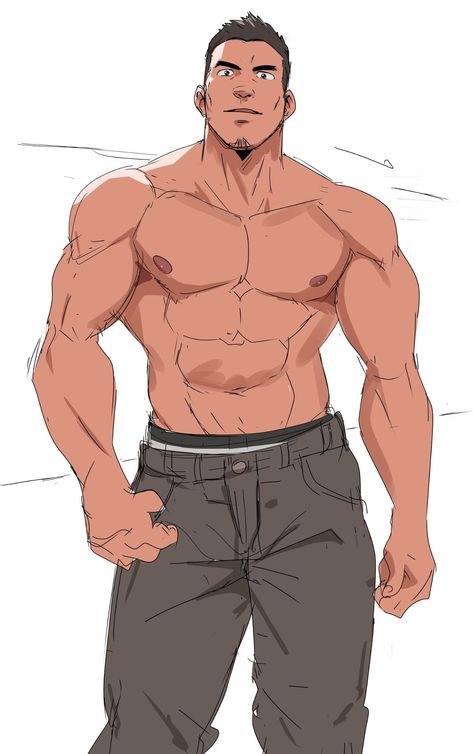 Muscled Man Drawing Reference, Buff Gym Guys, Burly Men Drawing, Muscular Body Drawing Reference, Back Drawing Male, Strong Man Drawing Reference, Big Body Reference, Latin Character Design, How To Draw Buff Guys