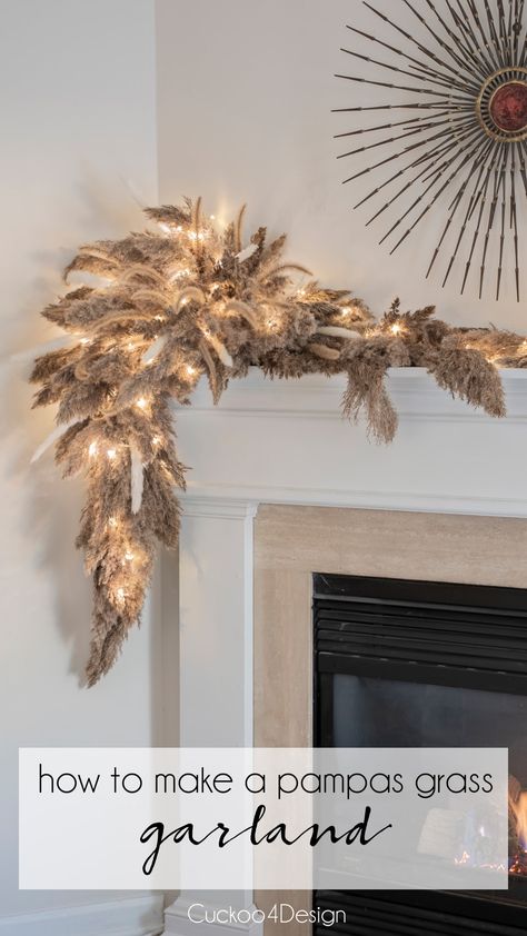 Decorating With Pampas, Pampas Grass Garland, Pampas Grass Diy, Floral Christmas Tree, Boho Christmas Tree, Boho Christmas Decor, Christmas Lights Garland, Garland Diy, Grass Decor