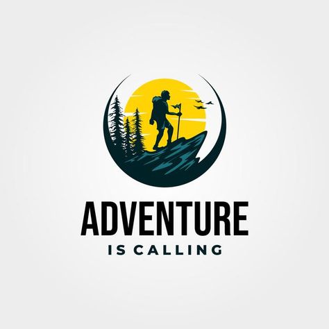 Adventure hiking logo v | Premium Vector #Freepik #vector #logo #tree #travel #circle Adventure Logo Design Ideas, Hiking Logo Design, Travel Logo Design Ideas, Adventure Logos, Logo Voyage, Hiking Logo, Adventure Logo Design, Logo Rond, Logo Tree