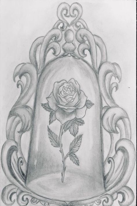 Beauty And The Beast Rose Sketch, Rose In A Glass Dome Drawing, Beauty And The Beast Pencil Drawings, Rose From Beauty And The Beast, Beauty And The Beast Rose Painting, Beauty And The Beast Drawing Sketches, Beauty And The Beast Flower Drawing, Beauty And The Beast Drawings, Drawing Beauty And The Beast