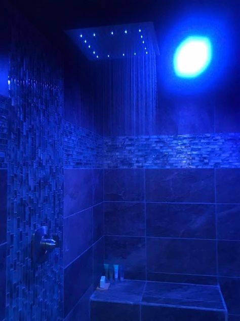 Showers Aesthetic, Shower Background, Cool Bathrooms With Led Lights, Pretty Showers, Bathroom With Led Lights, Bathroom Led, Bathroom Vibes Led Lights, Aesthetic Bathroom With Led Lights, Led Bathroom