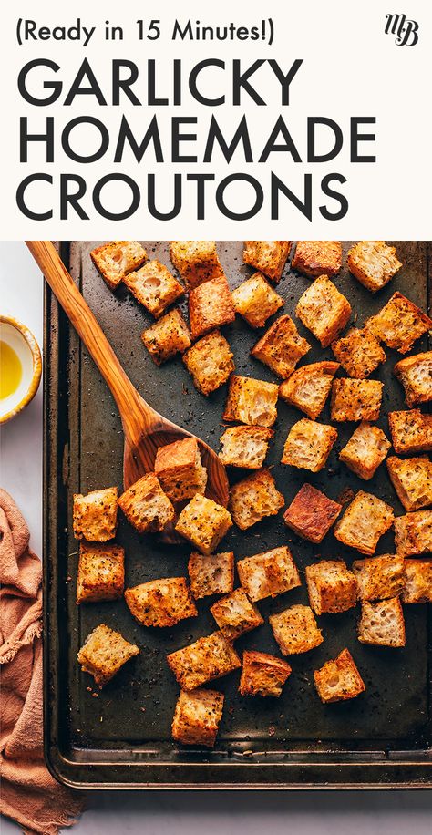 Home Made Croutons Recipe, Salad Croutons, How To Make Croutons, Crouton Recipes, Dairy Free Cream Cheese, Recipe Soup, Minimalist Baker, Roasted Root Vegetables, Croutons Homemade