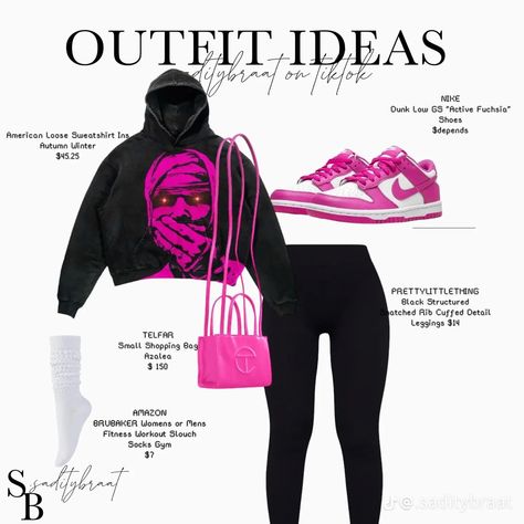 Outfit Ideas, Leggings, Sneakers, Pink, Black