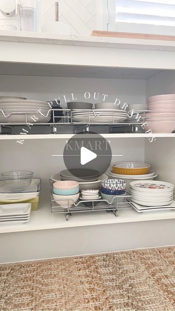 Dina santos on Instagram: "KMART PULL OUT DRAWERS These pull out drawers from @kmartaus has to be one of my favourite buys and the best decision I made to put in my daily dining set cupboard . It definitely made my life so much easier and in fact I love them so much that I have a few more projects using them coming along soon. Happy Friday beauties 🥰. . . . . . . #kmarthome #homeorganisation #diytutorials #organisationhacks #storagehacks #organisationgoals #kitchenorganization #kmartaus #kma Kmart Pantry Hacks, Organisation Ideas For Kitchen, How To Pack Kitchen Cupboards, Corner Pantry Organization Kmart, Ideas For Organizing Kitchen Cabinets, Plate Cupboard Storage Ideas, Packing Kitchen Cupboards, Kitchen Cupboard Organiser, Compactum Organisation