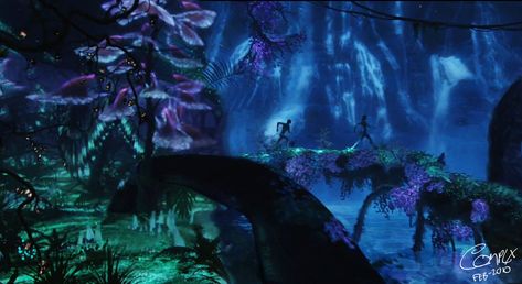 Avatar Bio-Luminescence Scene by ComplxDesign.deviantart.com on @deviantART James Cameron, Avatar, Dark Blue, Trees, Film, Purple, Plants, Flowers, Blue