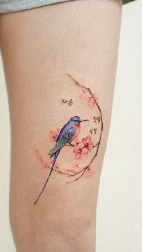 Cherry Blossom Tattoo Ideas, Hummingbird Tattoo Meaning, Hummingbird Flower Tattoos, Small Hummingbird Tattoo, Hummingbird Tattoos, Blossom Tree Tattoo, Bird Tattoos For Women, Sakura Tattoo, Bird Tattoos