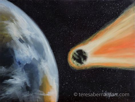 asteroid, space art, outer space, oil painting, Teresa Bernard Collision Art, Space Art Painting, Realism Artists, Nasa Images, Original Canvas Painting, Space Painting, Oil Painters, Artwork Images, Art Oil