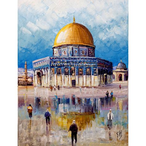 🎨 Hand-Painted Fine Art – Pale Blue 🎨 Imagine standing in the heart of Jerusalem, where the shimmering Dome of the Rock meets the sky in a dance of gold and blue. "Pale Blue" brings this magical moment to life—a stunning hand-painted oil creation that captures the serenity and grandeur of one of the world’s most iconic landmarks. 💫 What draws you in first—Is it the calm reflection? The golden dome glowing against the pale blue sky? Or the quiet figures making their way across the stone plaz... Golden Dome, Dome Of The Rock, Gold And Blue, The Calm, The Quiet, Iconic Landmarks, Draw Your, Pale Blue, In The Heart