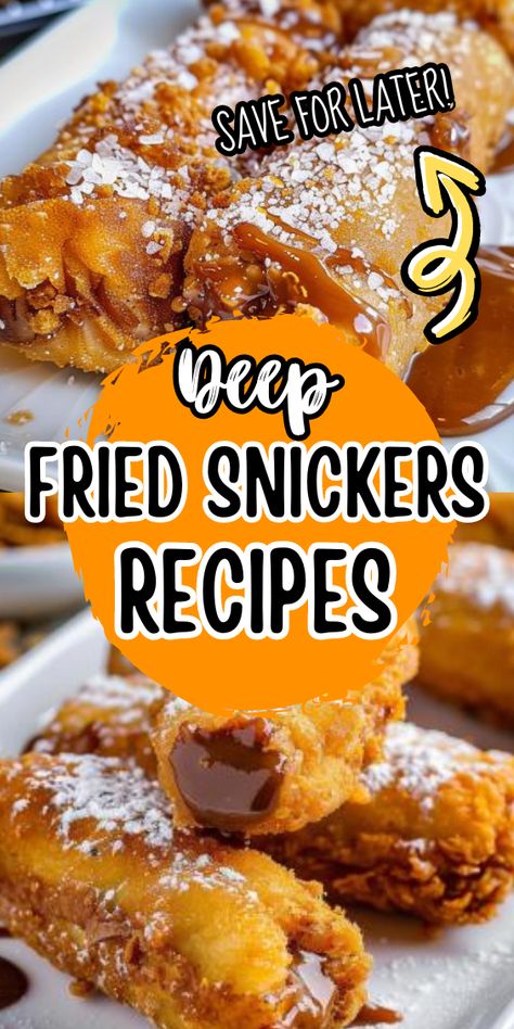 Deep Fried Snickers Recipe Deep Fried Snickers, Fried Snickers, Fried Desserts, Deep Fried Desserts, Snickers Recipe, Fried Dessert, Chocolate And Caramel, Clean Eating Desserts, Chocolate Cookie Recipes