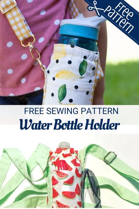 Coral Water Bottle Holder – Sewing With Scraps Insulated Water Bottle Holder Pattern, How To Make A Water Bottle Holder, Diy Water Bottle Sling, Bottle Holder Sewing Pattern, Water Bottle Sling Pattern, Sew Water Bottle Holder, Water Bottle Carrier Diy Free Pattern, Water Bottle Holder Pattern Sewing, Water Bottle Bag Sewing Pattern