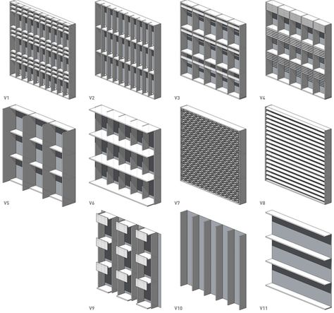 brise_soleil_study_overview | brise_soleil_study_overview_v1-11 Real Estate Development Projects, Facade Pattern, Shading Device, Facade Material, Facade Architecture Design, Concept Diagram, Study Architecture, Diagram Architecture, Building Facade