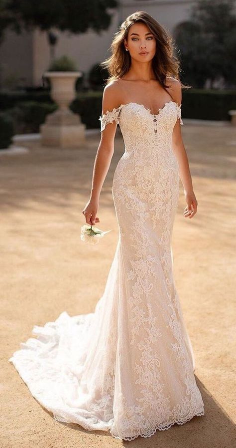 Gorgeous Wedding Dress Mermaid, Off Shoulder Wedding Dress, Fit And Flare Wedding Dress, Cute Wedding Dress, Wedding Dresses Strapless, Gorgeous Wedding Dress, Couture Wedding, Dresses 2020, Crystal Design