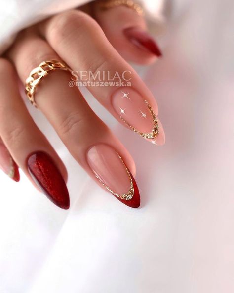 Bridal Shower Nails For Guest, Long Hair Updo Styles, Elegant Almond Nails Classy, Nails December, Red And Gold Nails, Valentine Nails, Cute Christmas Nails, Gold Nail, Her Nails