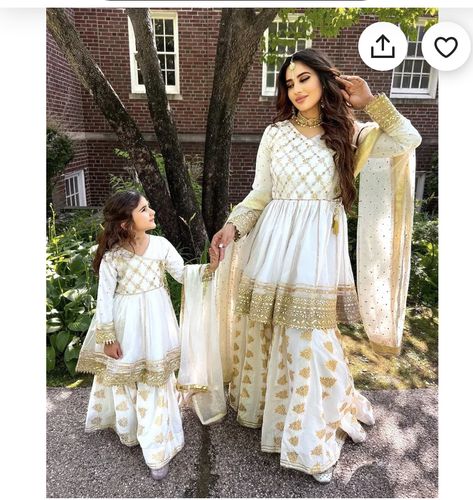 Mom Daughter Matching Dresses Indian, Banarsi Sharara, Shirt And Sharara, Toddler Wedding Dress, Pakistani Kids Dresses, Sitara Work, Mehendi Dress, Mom Daughter Matching Dresses