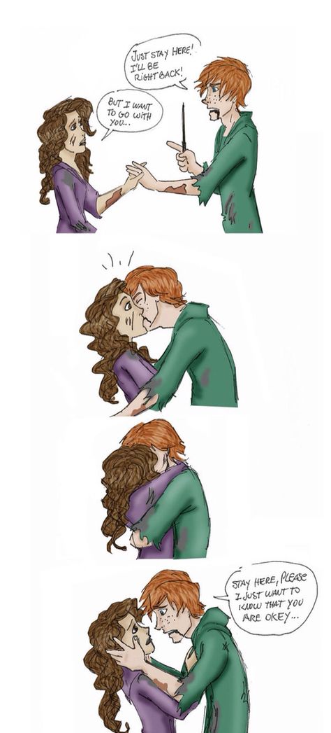 Ron and Hermione during the battle kiss Harry Potter X Hermione, Harry Potter And Ron Weasley, Harry Potter And Ron, Fred And Hermione, Hermione Granger Fanart, Hermione Fan Art, Ron Y Hermione, Harry Potter Couples, Wingardium Leviosa