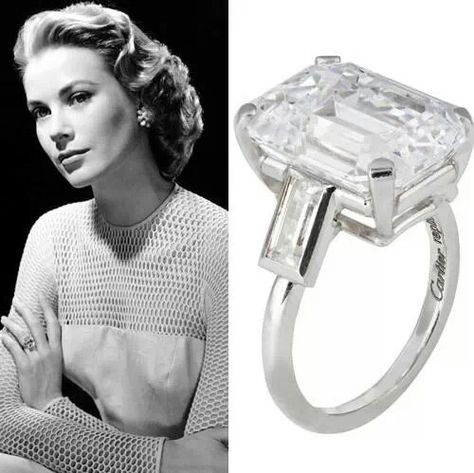 Grace Kelly 10.5 carat engagement ring. Emerald Cut stone is amazing Grace Kelly Wedding Ring, Grace Kelly Engagement Ring, Most Expensive Engagement Ring, Famous Engagement Rings, Grace Kelly Wedding, Expensive Engagement Rings, Celebrity Rings, Princess Grace Kelly, Engagement Celebration